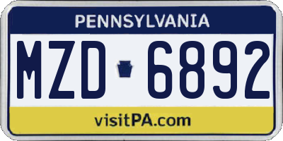 PA license plate MZD6892