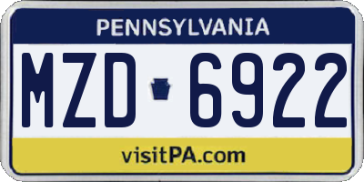 PA license plate MZD6922