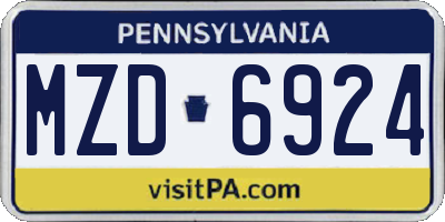 PA license plate MZD6924
