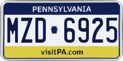 PA license plate MZD6925