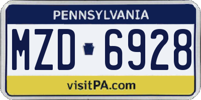 PA license plate MZD6928