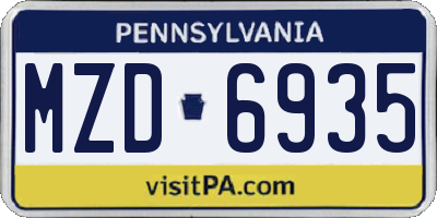 PA license plate MZD6935