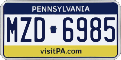 PA license plate MZD6985