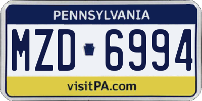 PA license plate MZD6994