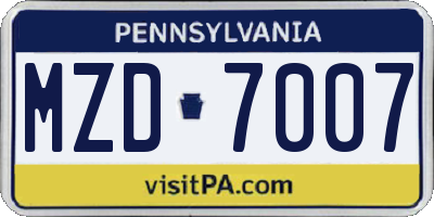 PA license plate MZD7007