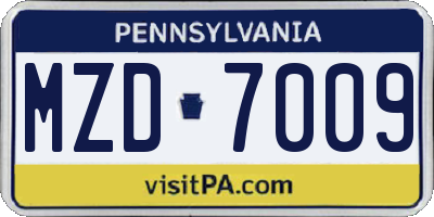 PA license plate MZD7009