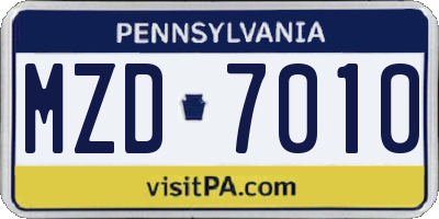 PA license plate MZD7010