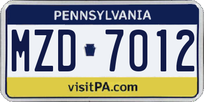 PA license plate MZD7012