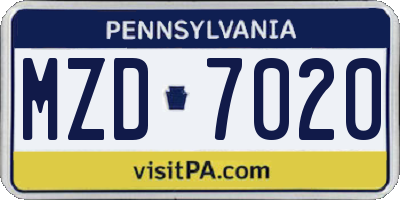PA license plate MZD7020