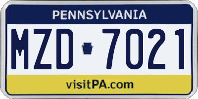 PA license plate MZD7021