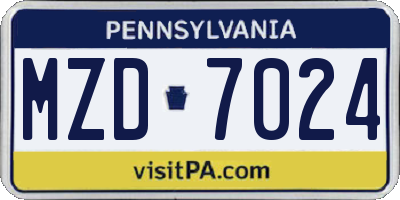 PA license plate MZD7024