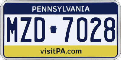 PA license plate MZD7028