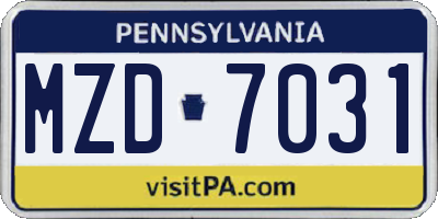 PA license plate MZD7031