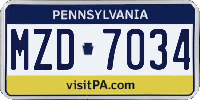 PA license plate MZD7034
