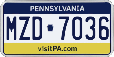 PA license plate MZD7036