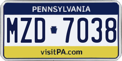 PA license plate MZD7038