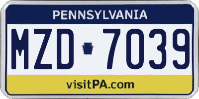 PA license plate MZD7039