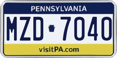 PA license plate MZD7040