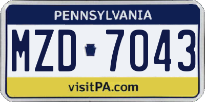 PA license plate MZD7043