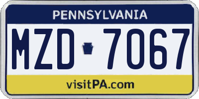 PA license plate MZD7067