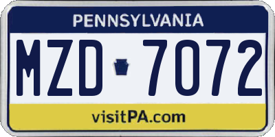 PA license plate MZD7072