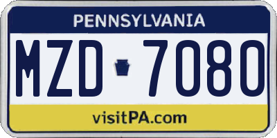 PA license plate MZD7080