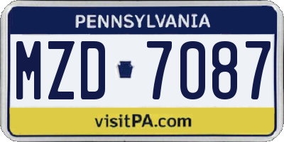 PA license plate MZD7087