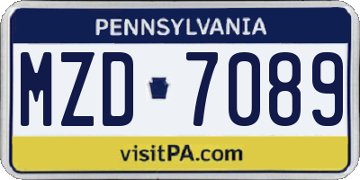 PA license plate MZD7089