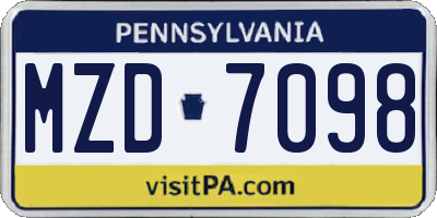 PA license plate MZD7098