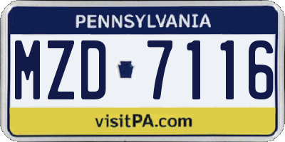 PA license plate MZD7116