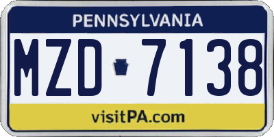 PA license plate MZD7138
