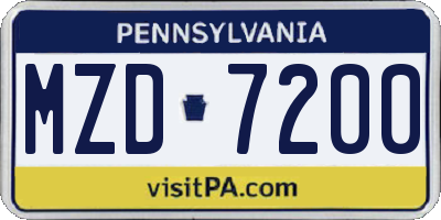PA license plate MZD7200