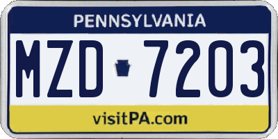 PA license plate MZD7203