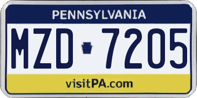 PA license plate MZD7205