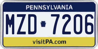 PA license plate MZD7206