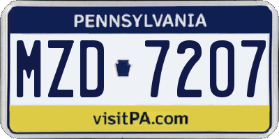 PA license plate MZD7207