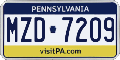 PA license plate MZD7209