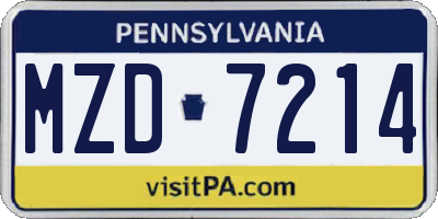 PA license plate MZD7214