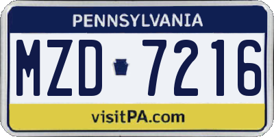 PA license plate MZD7216
