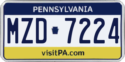 PA license plate MZD7224