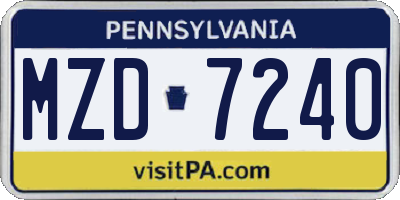 PA license plate MZD7240
