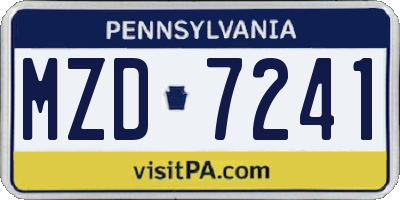 PA license plate MZD7241