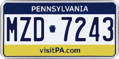 PA license plate MZD7243
