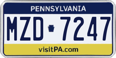 PA license plate MZD7247