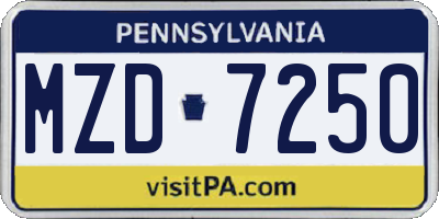 PA license plate MZD7250