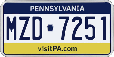 PA license plate MZD7251