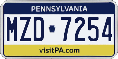 PA license plate MZD7254