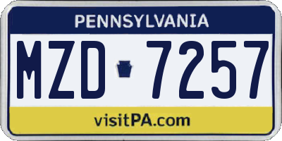 PA license plate MZD7257