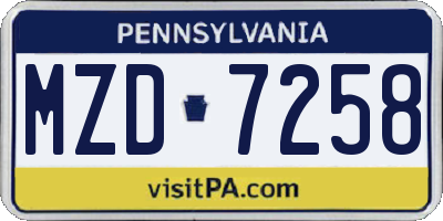 PA license plate MZD7258