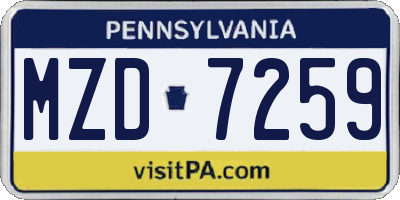 PA license plate MZD7259